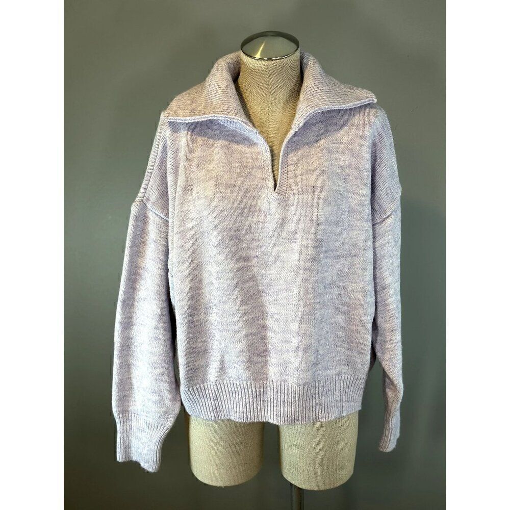 Topshop Relaxed Collar Half-Zip Sweater in Light Purple Size S